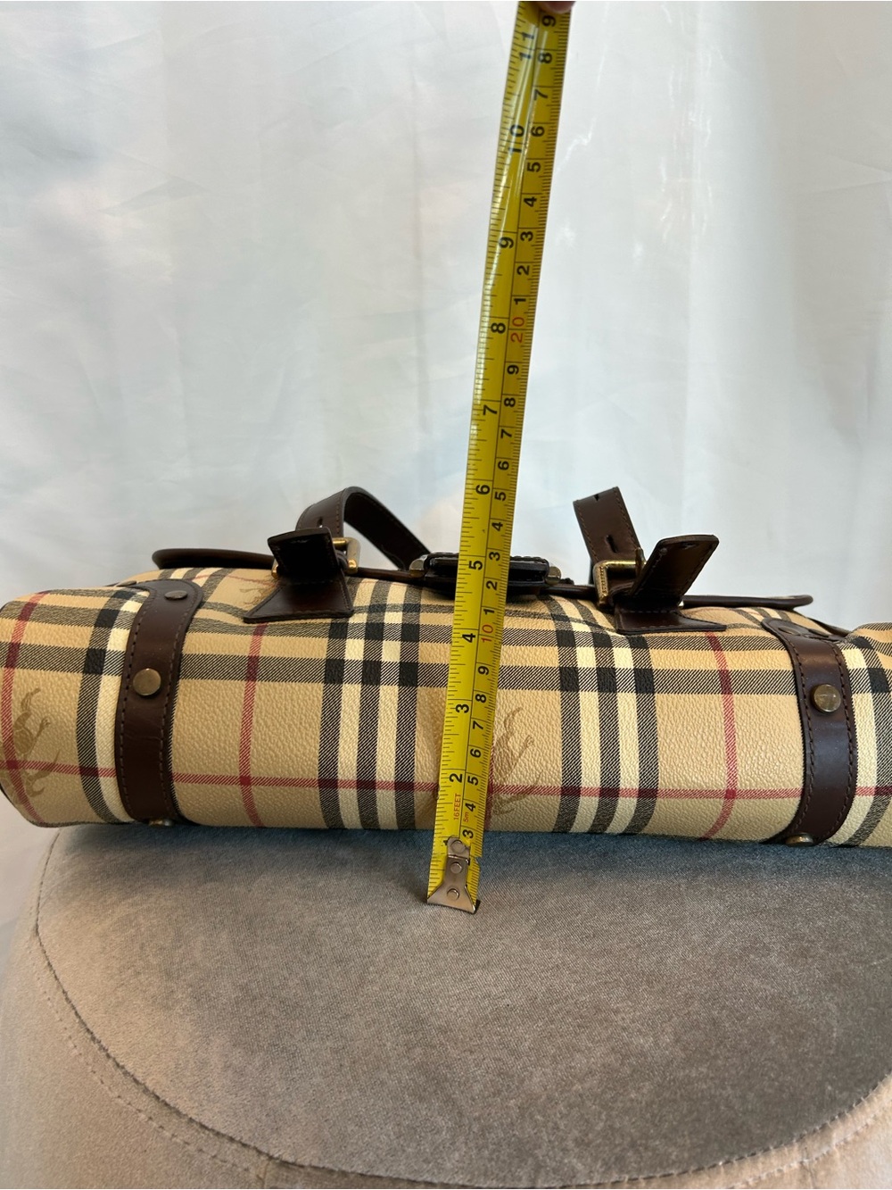 Burberry Haymarket Check Coated Canvas shoulder bag brown leather trim - Picture 8 of 17